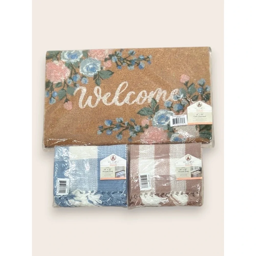 My Texas House Pink Gingham Fringe Layering Rug, 24x38,‎ Spring 2026